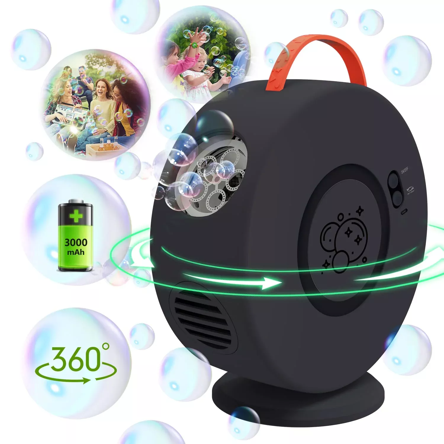 Yevohadt Bubble Machine for Kids, 4000+ Bubbles, Black, Portable