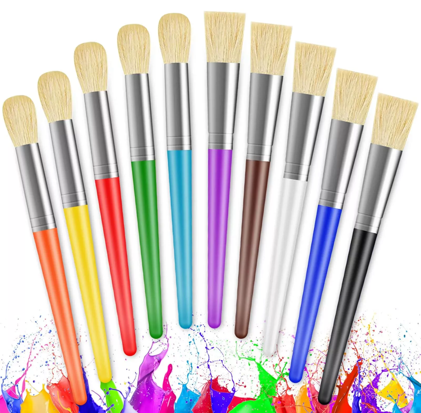YGAOHF Large Paint Brushes for Kids - Assorted Colors, 10 Pcs