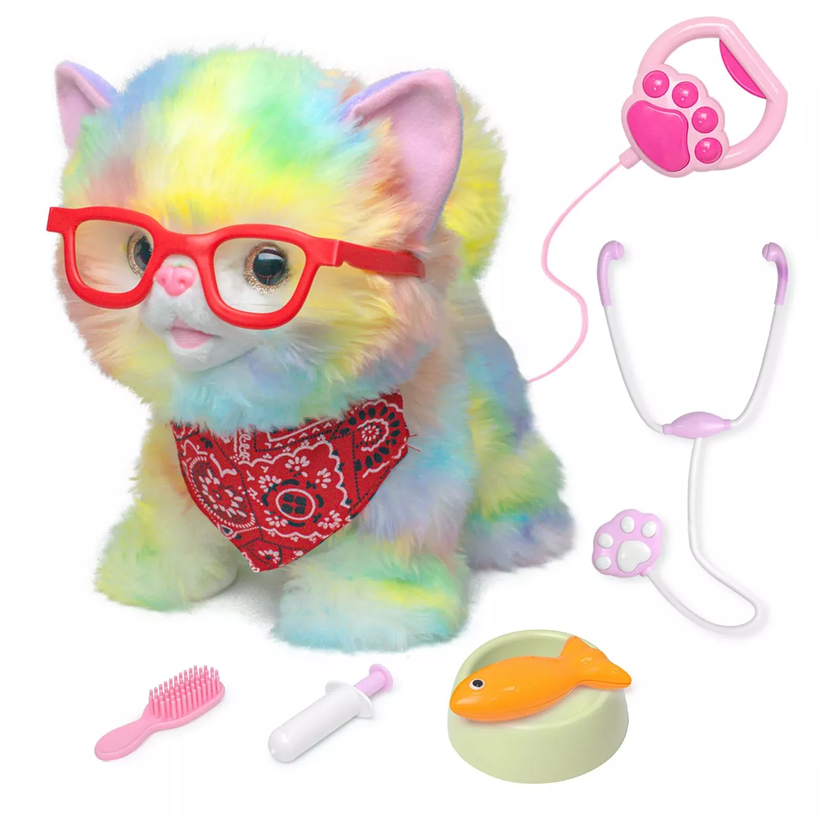 YH YUHUNG Rainbow Walking Kitty Plush Robot Pet 9 Inches