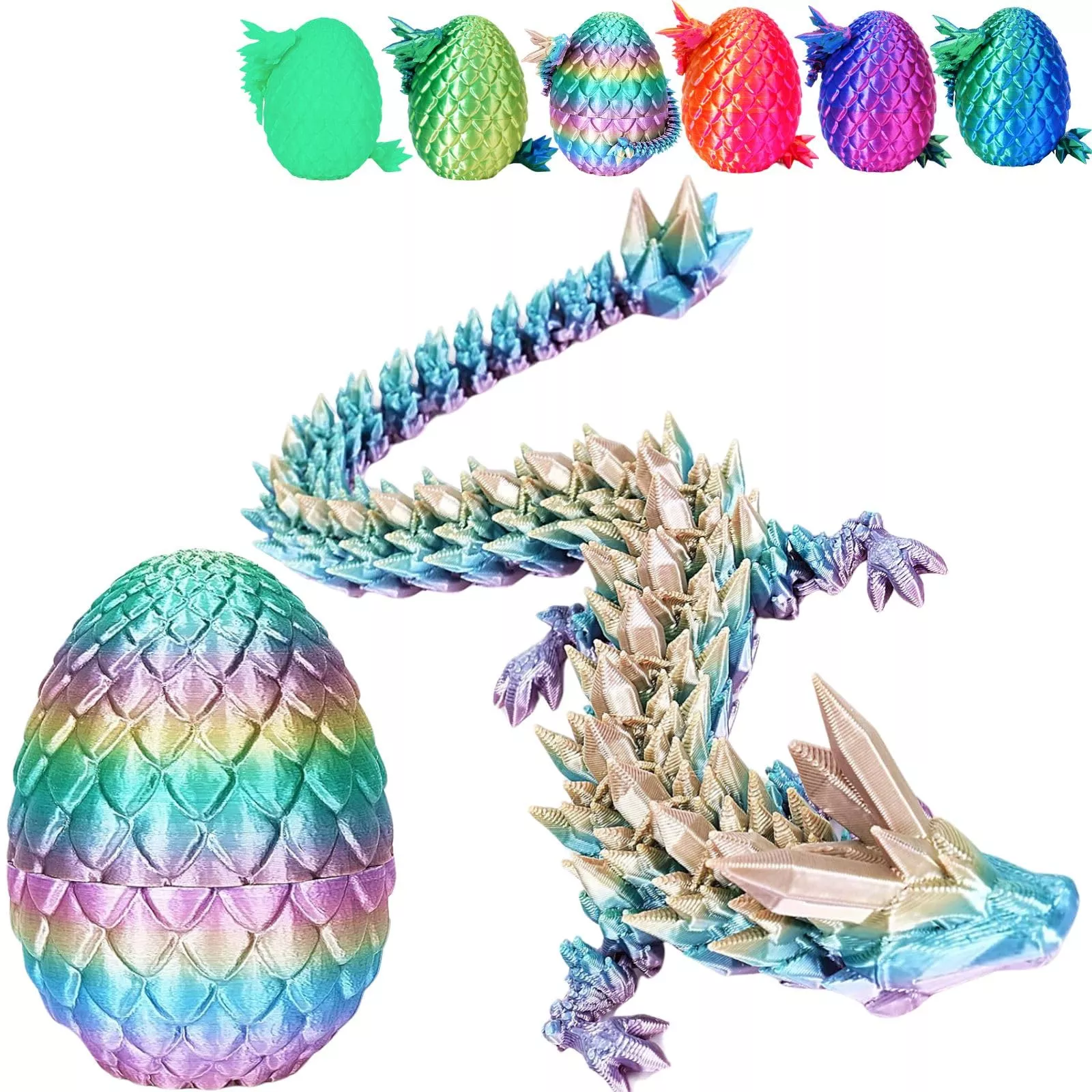 YILCER 3D Printed Dragon Egg Fidget Toy - Articulated, A-Rainbow, Mode
