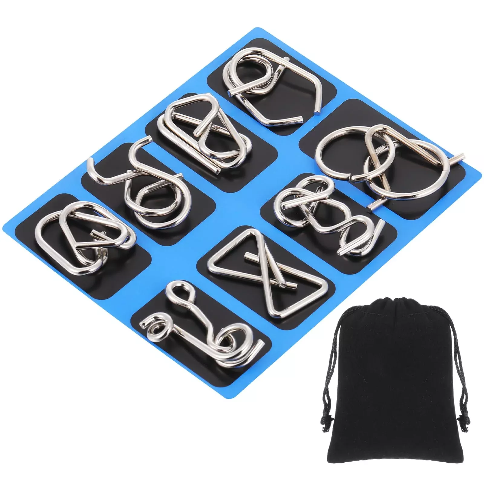 Yilloog Metal Wire Puzzle Set Of 8 With Pouch, Brain Teaser Puzzles Iq