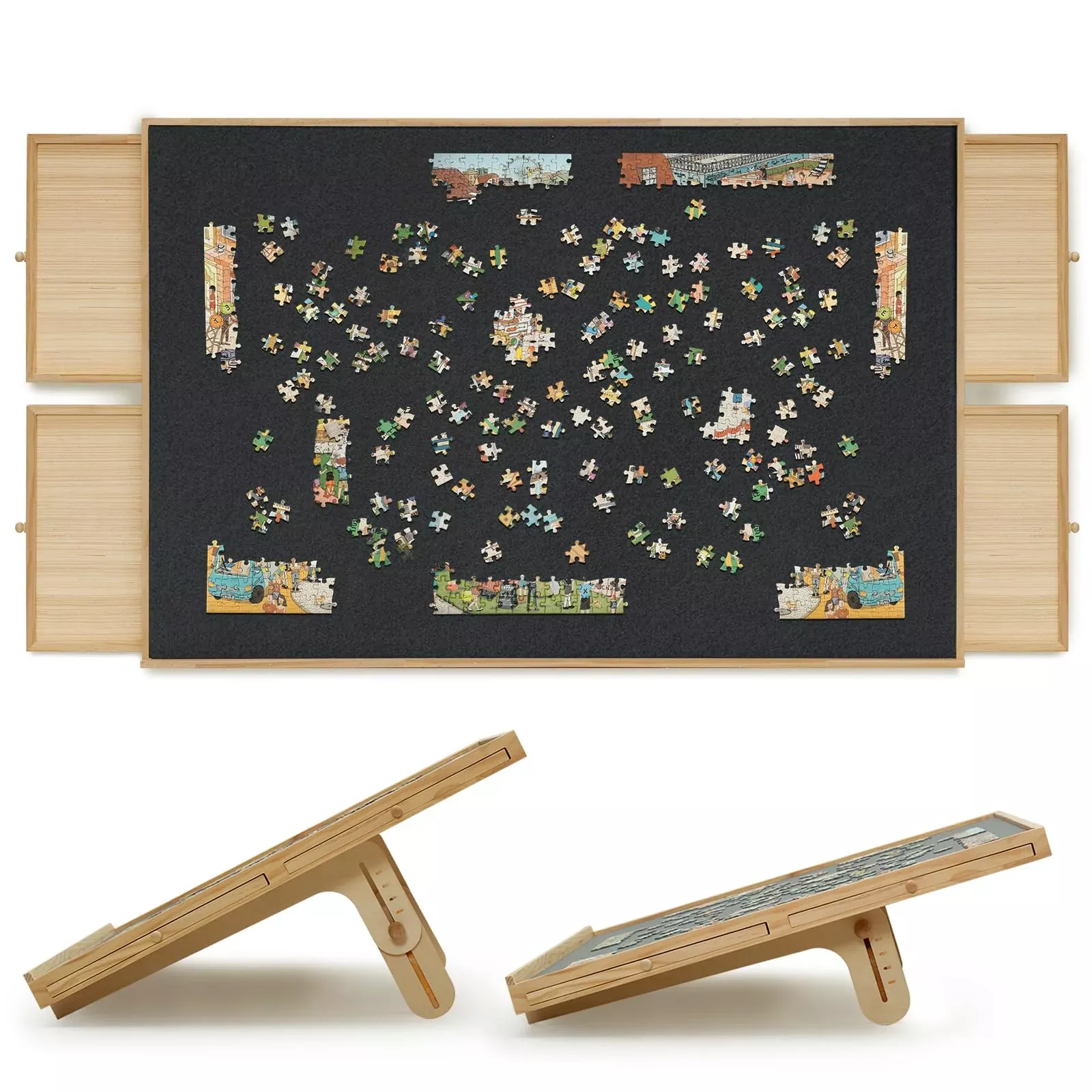 Ykhallybee 2000 Pieces Felt Puzzle Board With 4 Drawers, Cover, 2 In 1
