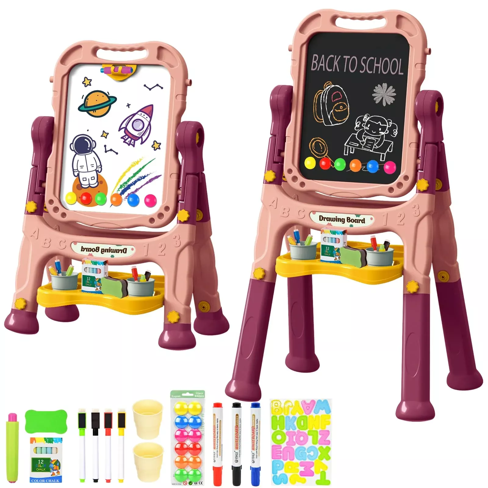Ylovetoys Double-Sided Art Easel for Kids, Orange, Adjustable Height