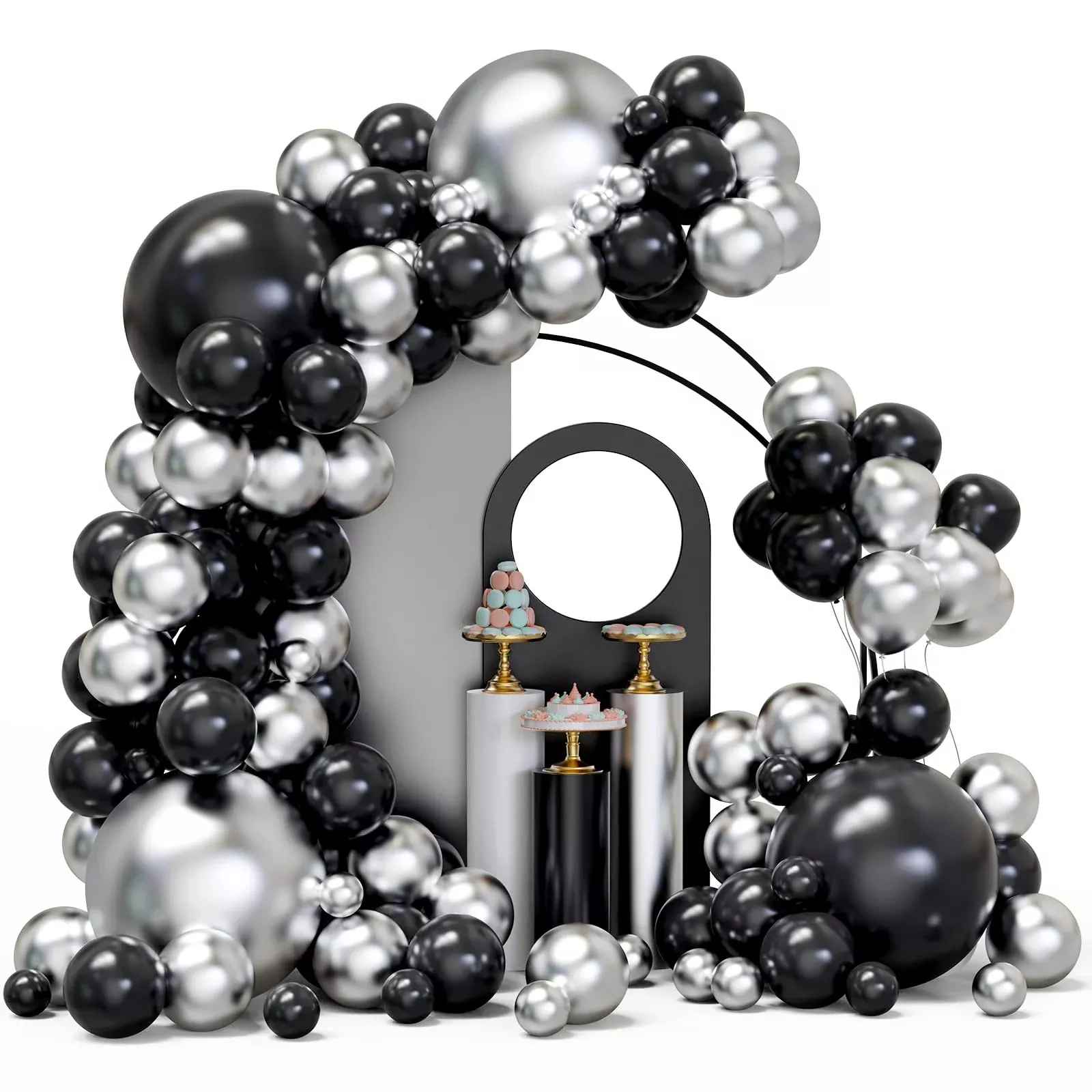 YMSZ Black and Silver Balloon Arch Kit 134pcs for Party Decorations
