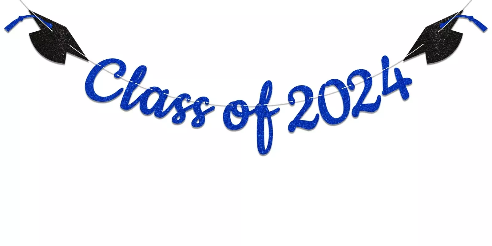 Yochamc Blue Glitter Class of 2025 Graduation Banner Pre-Strung 6.