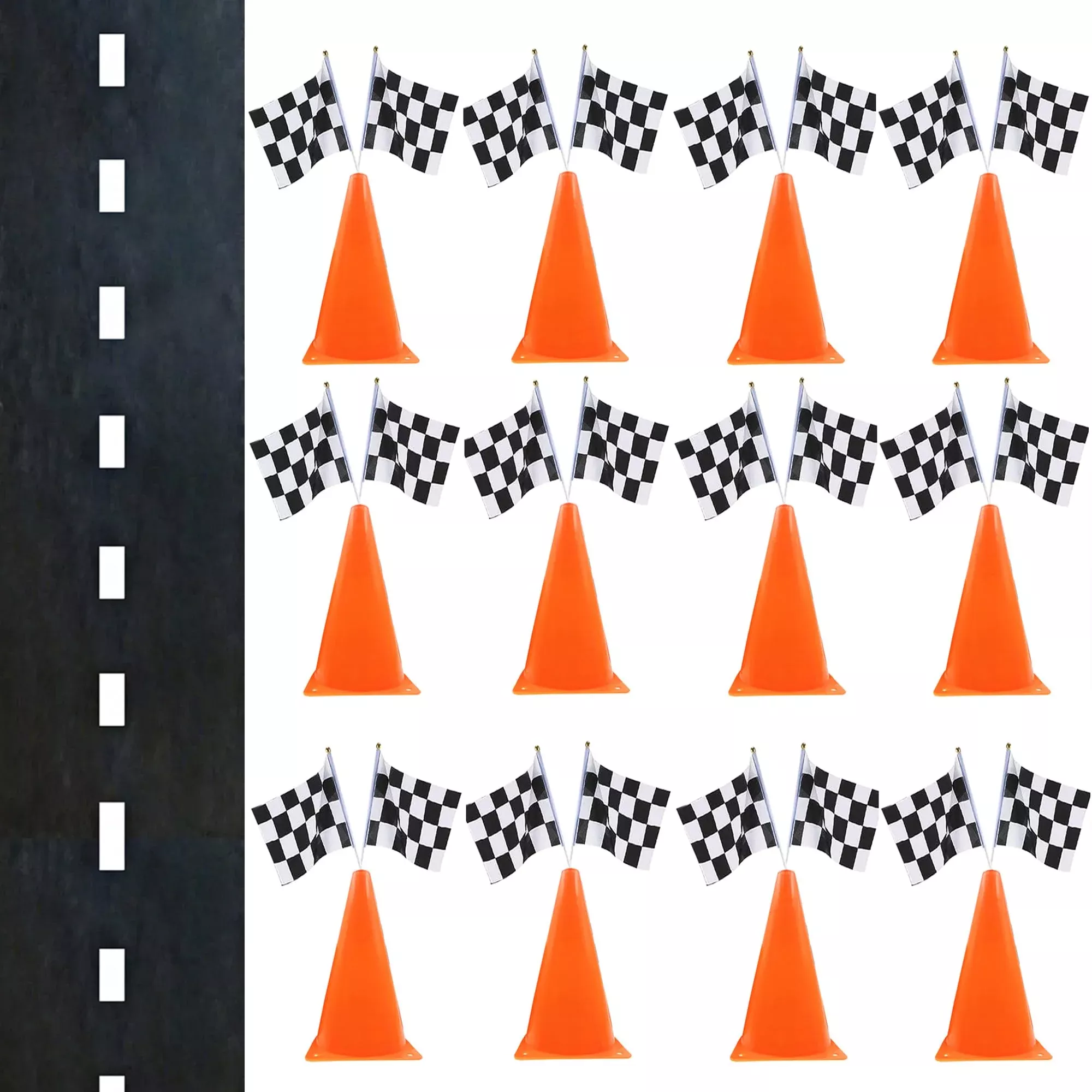 YOELVN Race Car Party Set - 38 Pieces, 7" Orange Cones &
