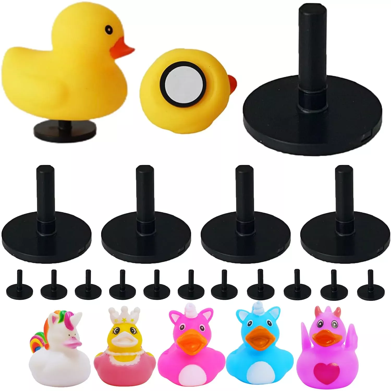 Yomwet Duck Plug Set - 12Pcs Black Rubber Duck Holders for Car Display