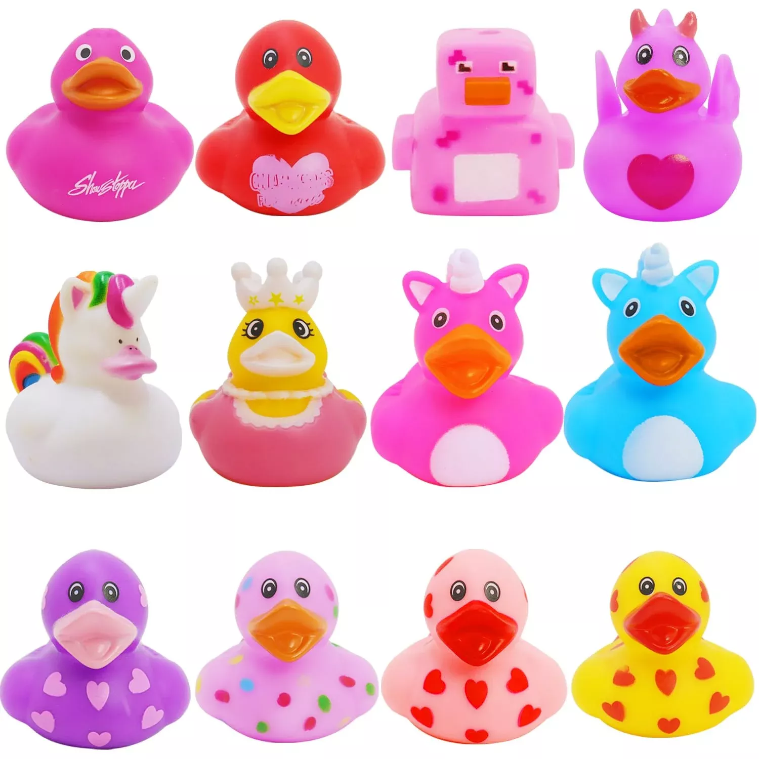 Yomwet Mini Rubber Duckies for Kids, Pink, 12-Pack, 2-In