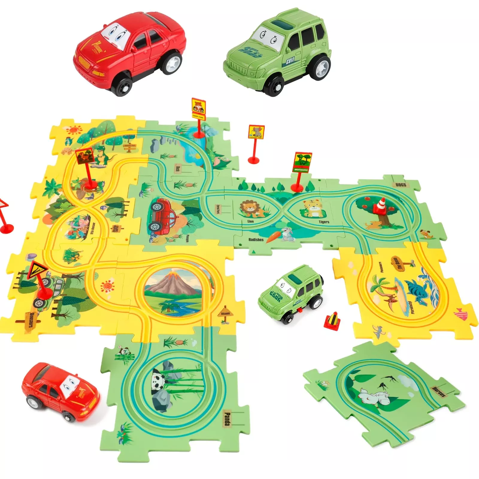 YOOYID Dinosaur & Forest Puzzle Track Car Play Set, Small, Multi-Color