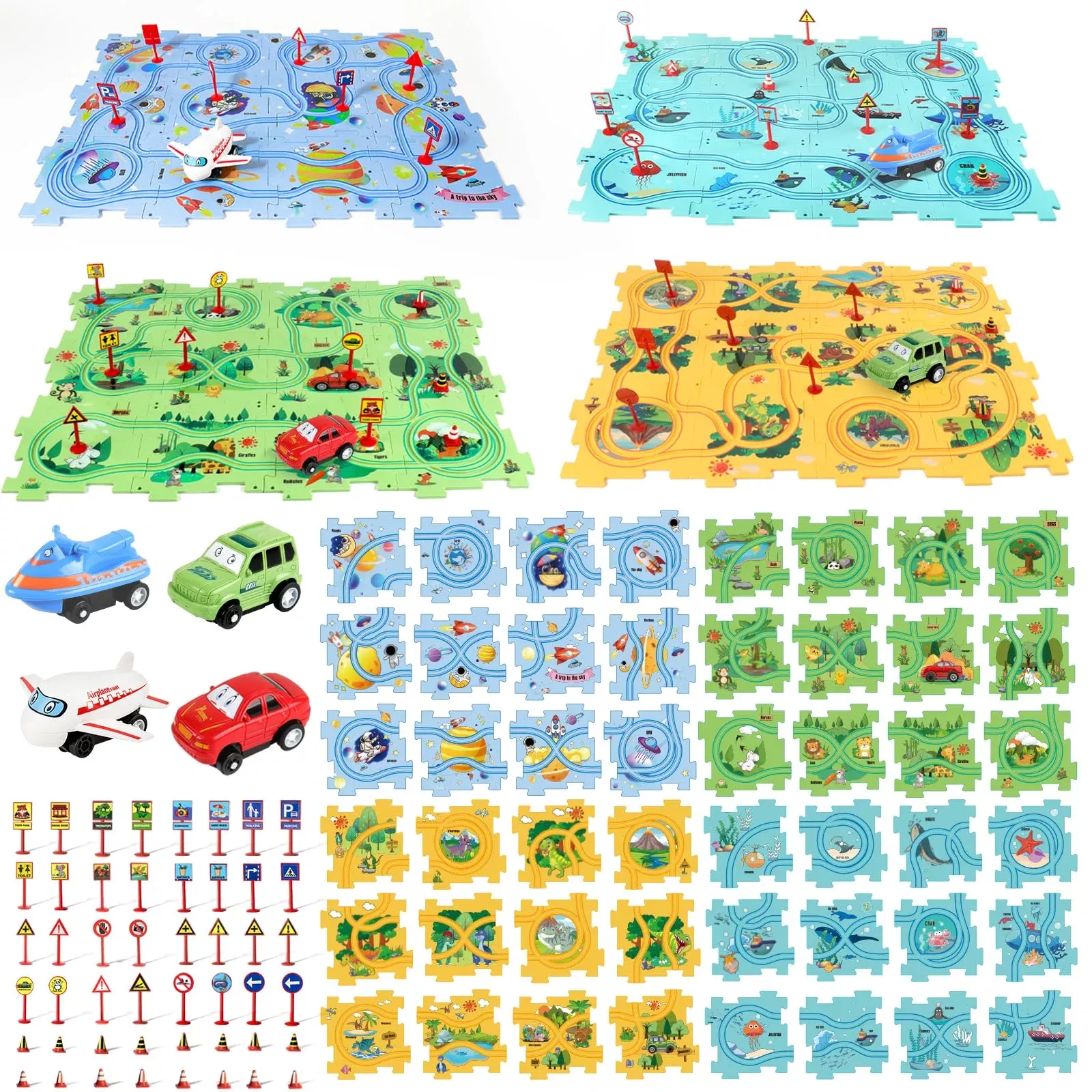 YOOYID Puzzle Track Car Play Set - 100 PCS, Educational Toy, Medium,