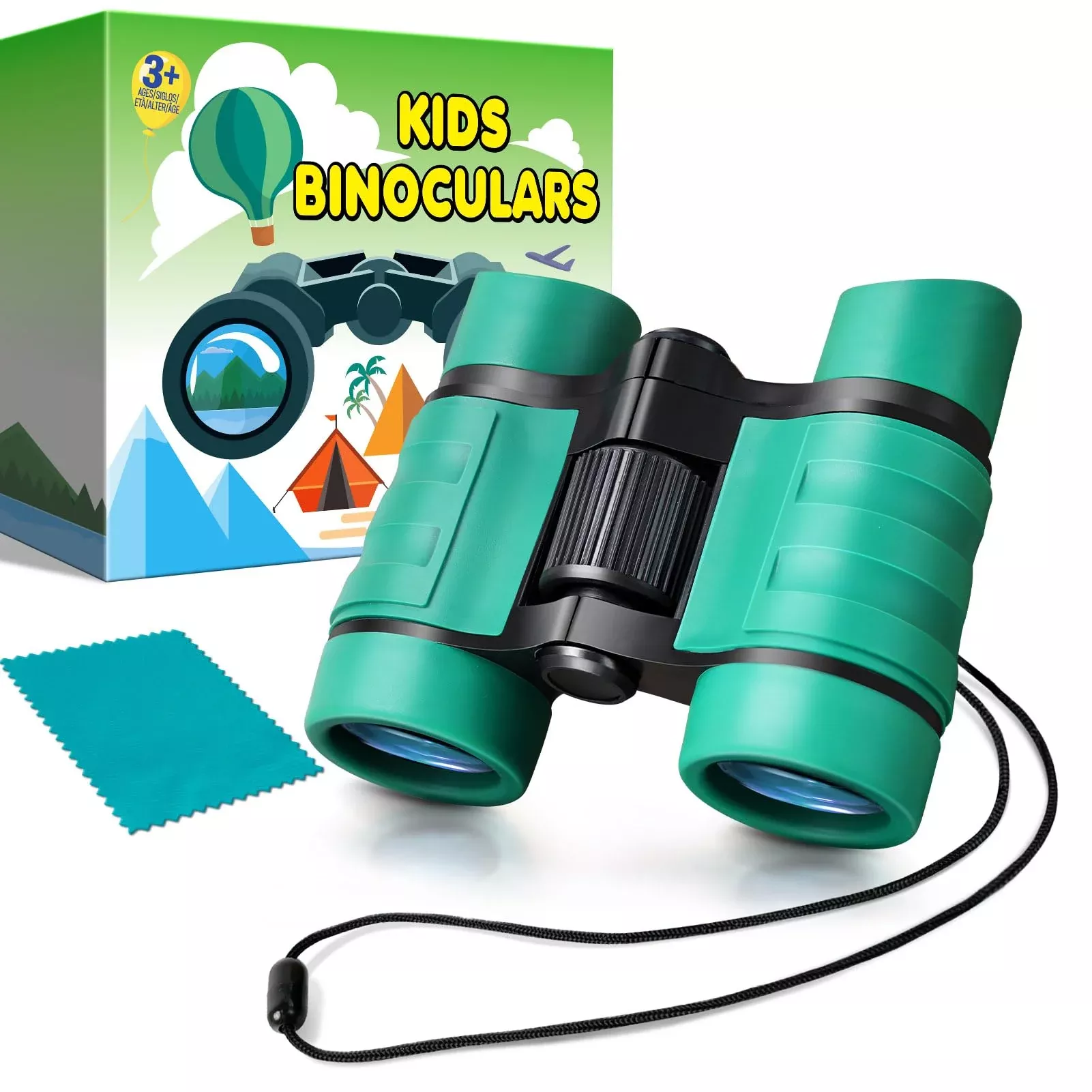YOPINSAND Kids Binoculars 4x30 Green Lightweight Compact Toy