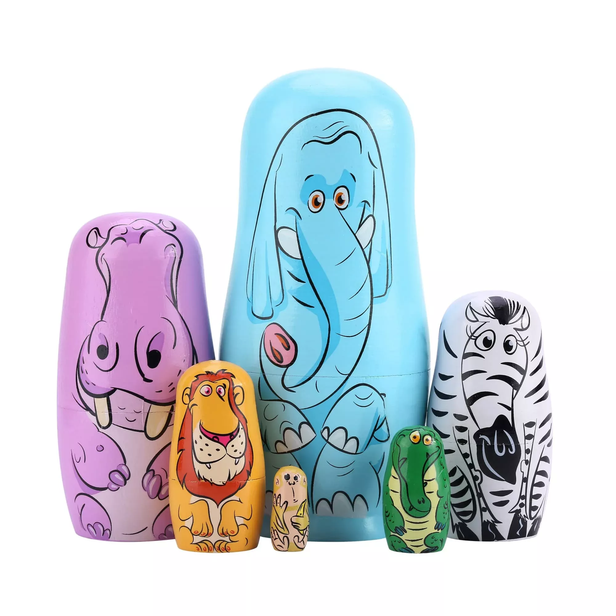 Yoption Russian Nesting Dolls Set of 6 Animal Theme Blue Elephant