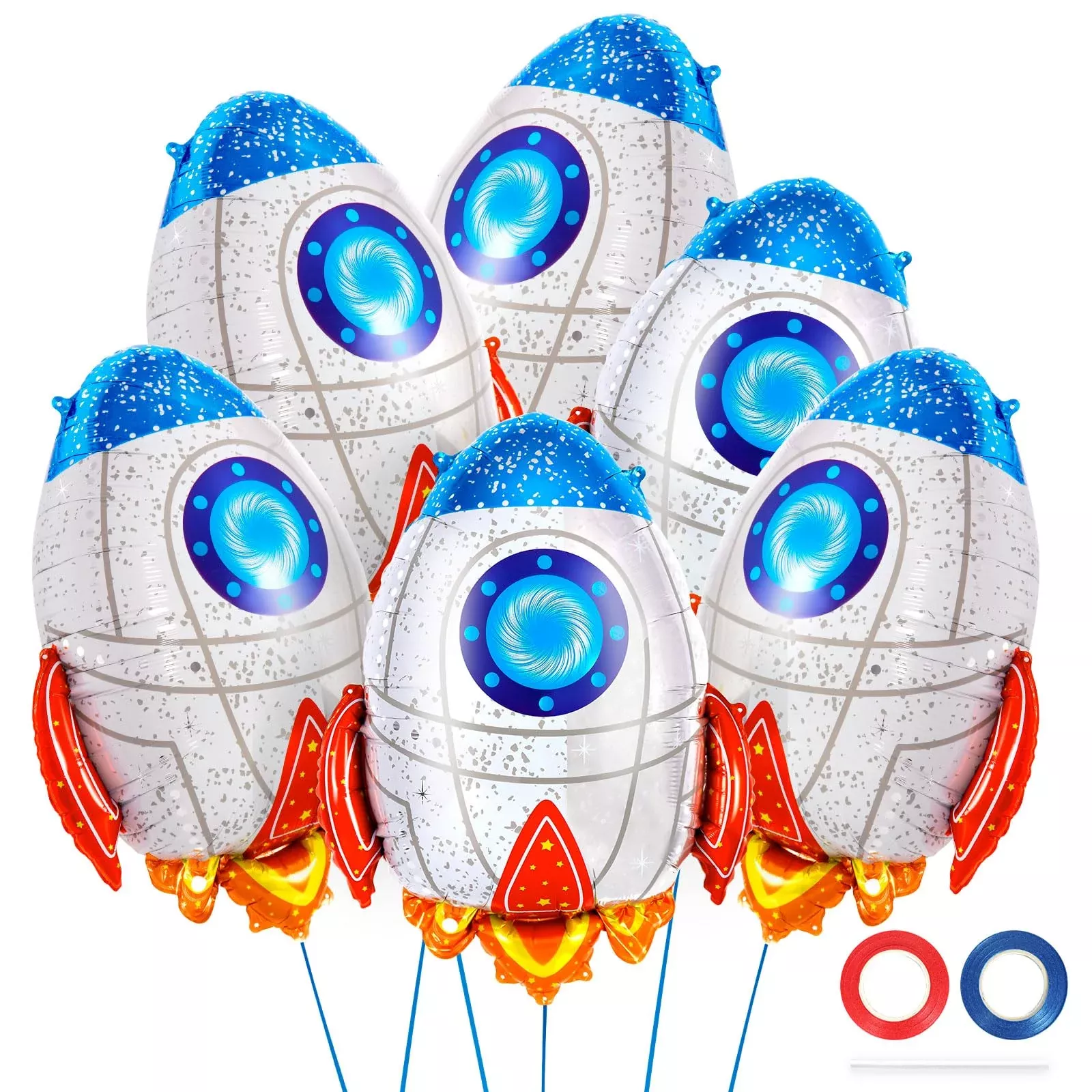 YOTHORN Blue Rocket Balloons for Kids - 6 Pcs Aluminum Foil