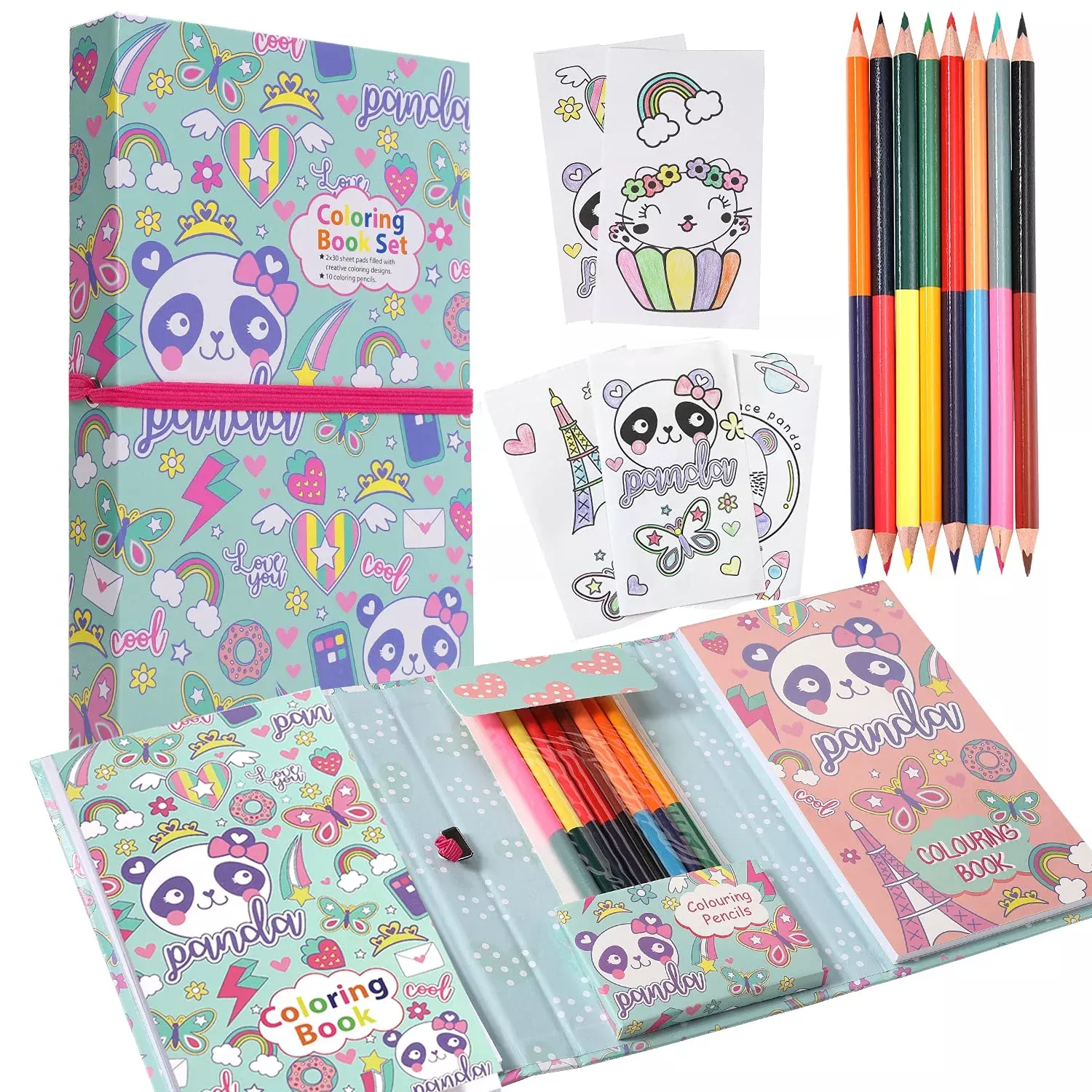 YOYTOO Panda Coloring Pages Set - 120 Pages with 20 Colored Pencils