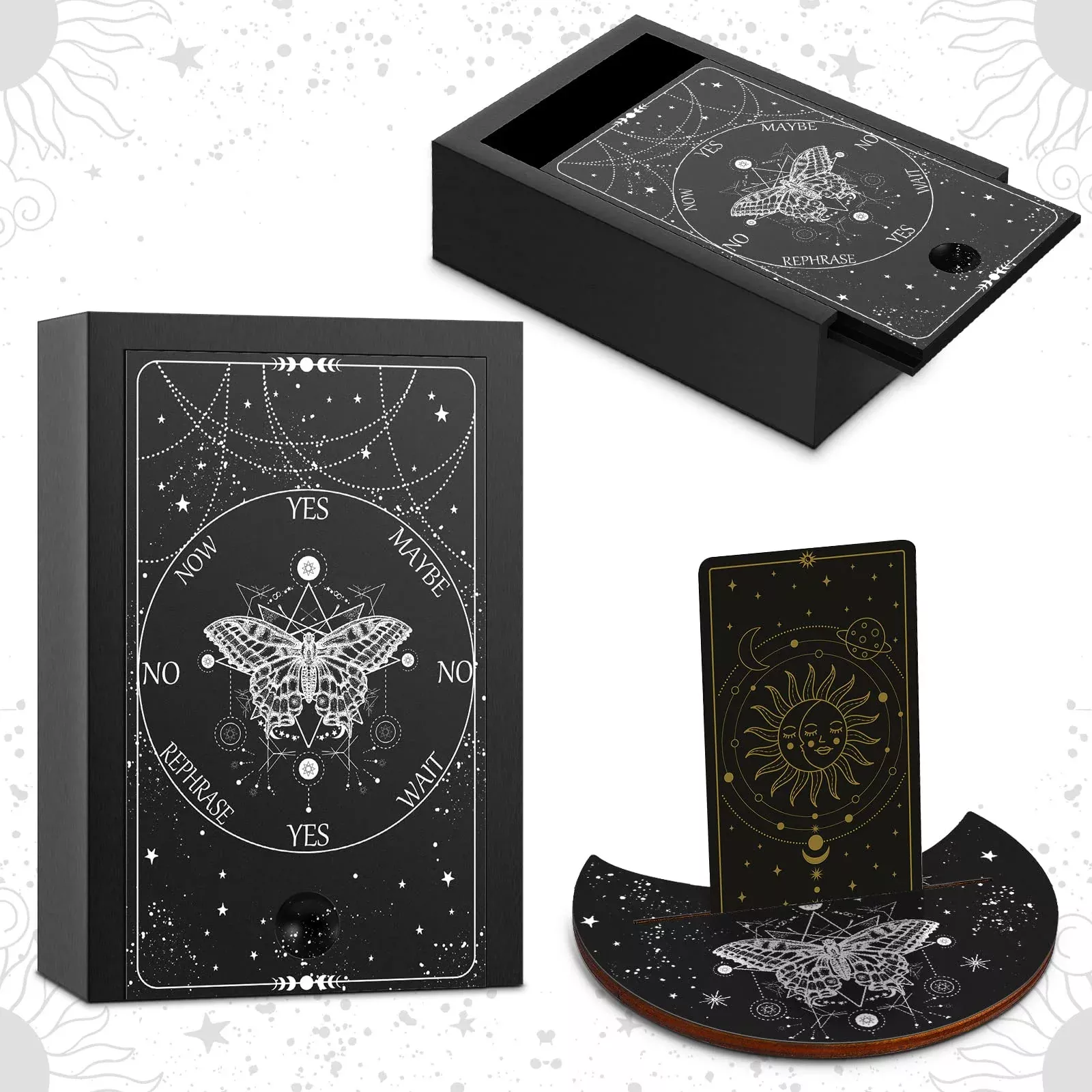 Yulejo Tarot Card Holder and Stand Set, Black Wood, Medium Size
