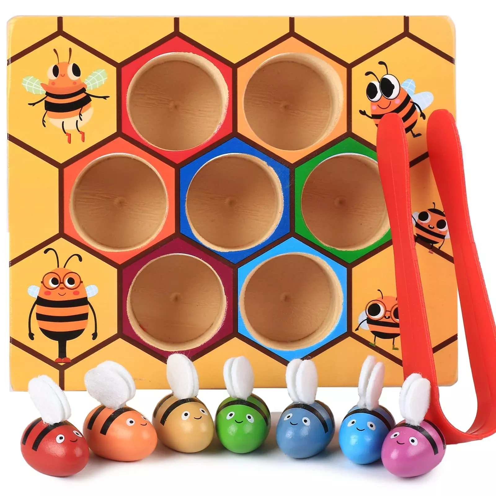 YUNCHY Bee to Hive Matching Game Montessori Toy for Toddlers, Multi-colored