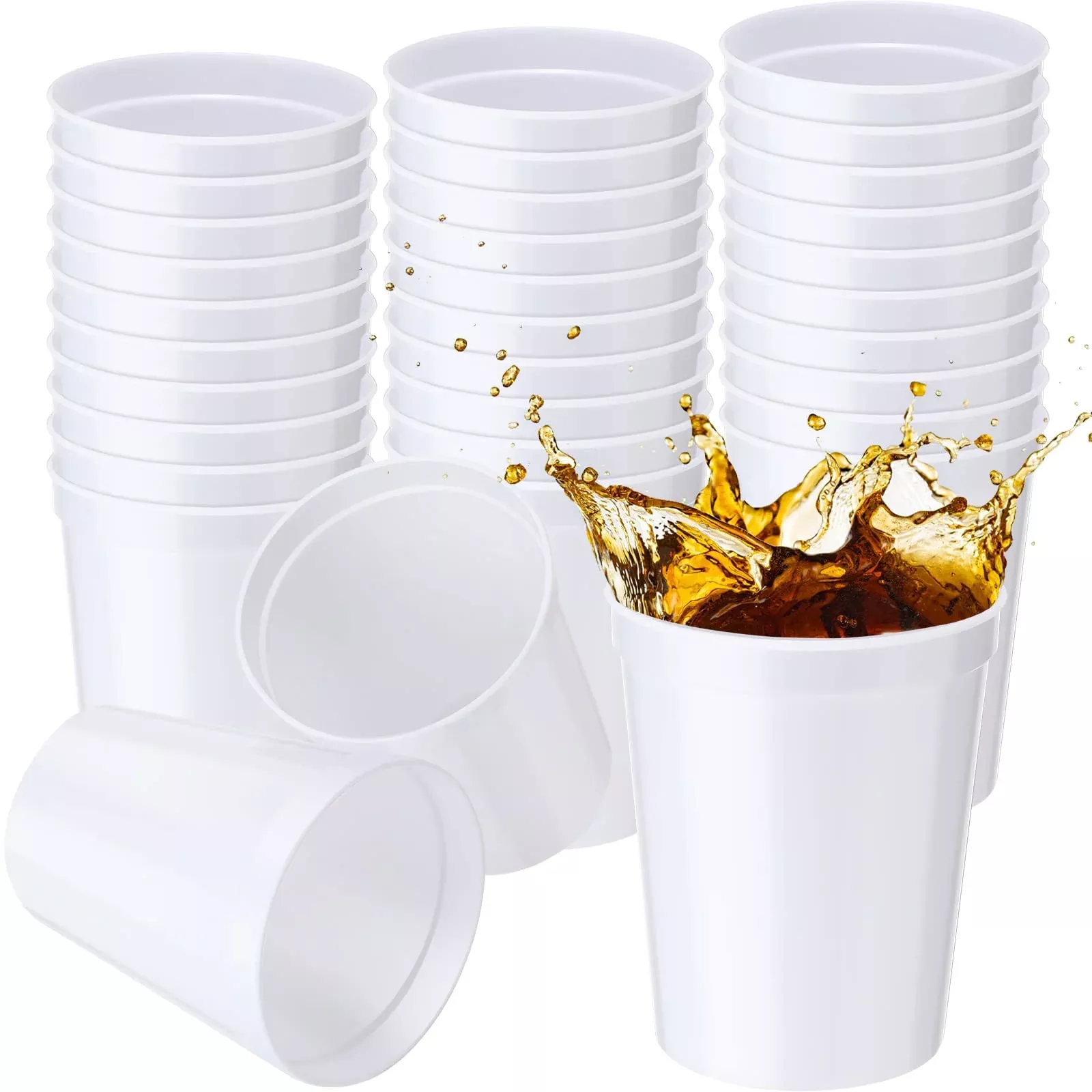 Yungyan Plastic Stadium Cups for Parties, 16 oz, White, 36 Pack