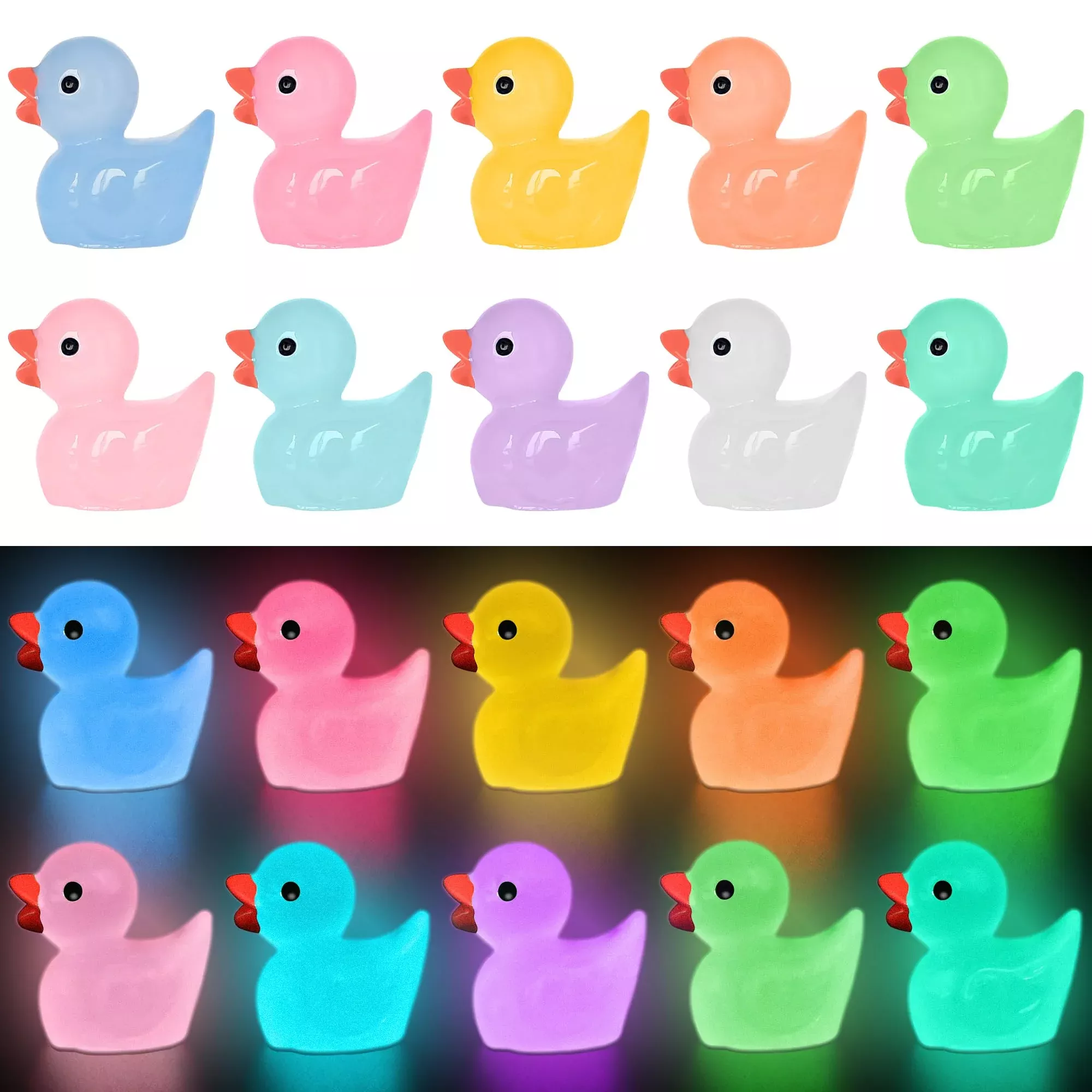 Yuronam Glow in the Dark Mini Ducks, 70 Pieces, Multi Color, Small