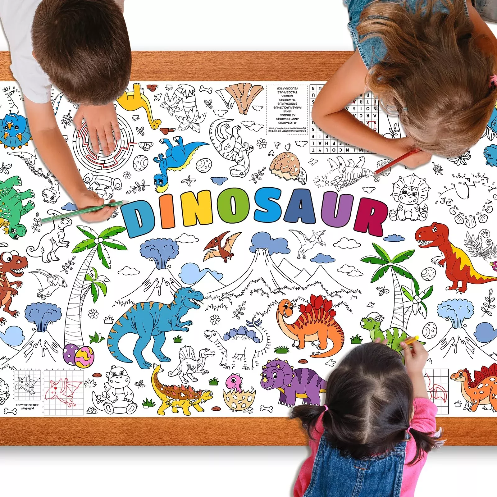 Zachely Dinosaur Coloring Poster Tablecloth 72"x30" Rectangular