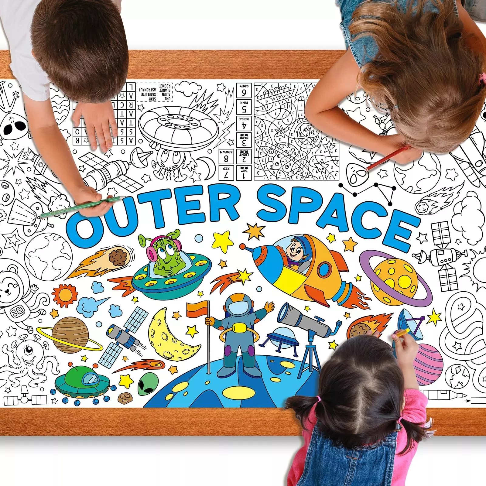 Zachely Outer Space Coloring Poster Tablecloth 30 x 72 inches