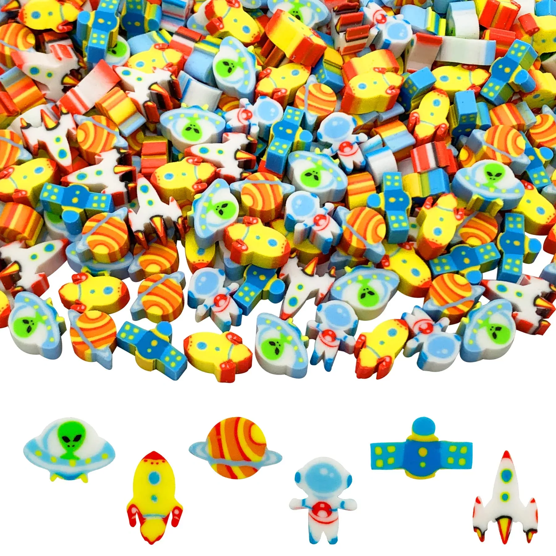 ZAKVOOR Mini Erasers Assortment for Kids, 300 Pieces, Space Theme