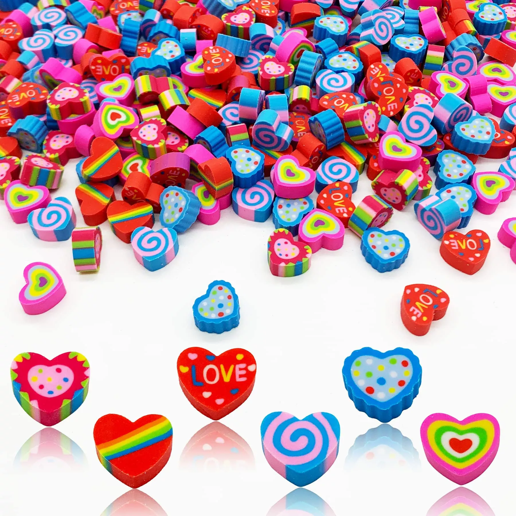 ZAKVOOR Mini Heart-Shaped Pencil Erasers, Mixed Color, 300 Pack