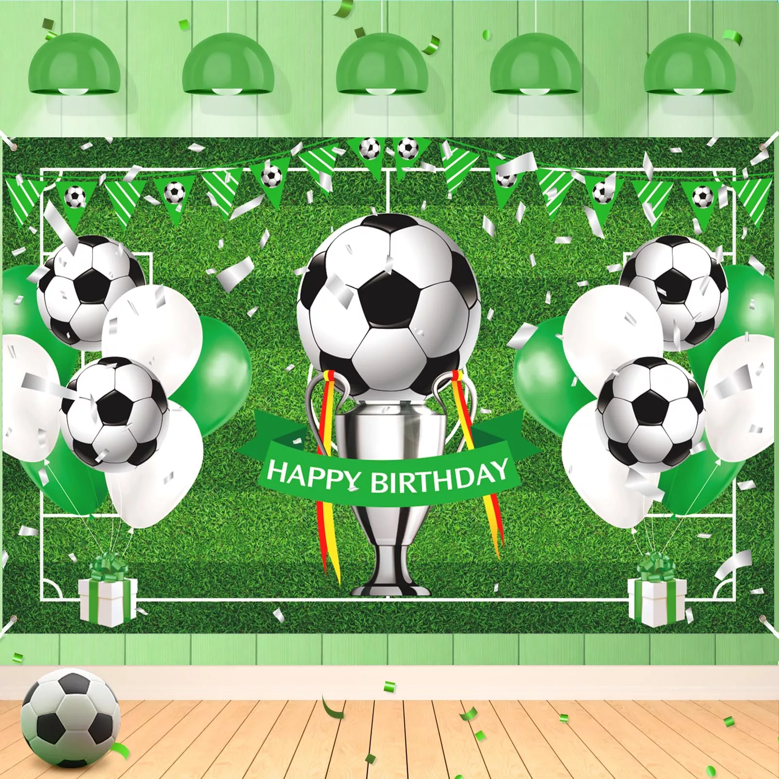 ZELARO Soccer Theme Birthday Banner, Large 70.8x43.3in,