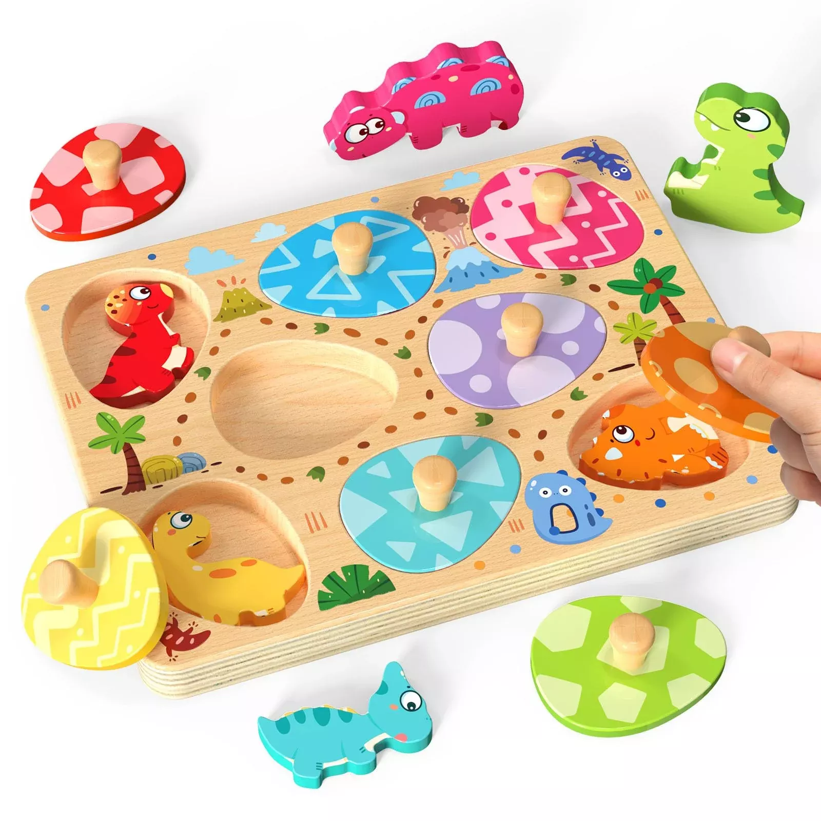 Zeoddler Matching Egg Peg Puzzle Set for Toddlers, 8 Pieces