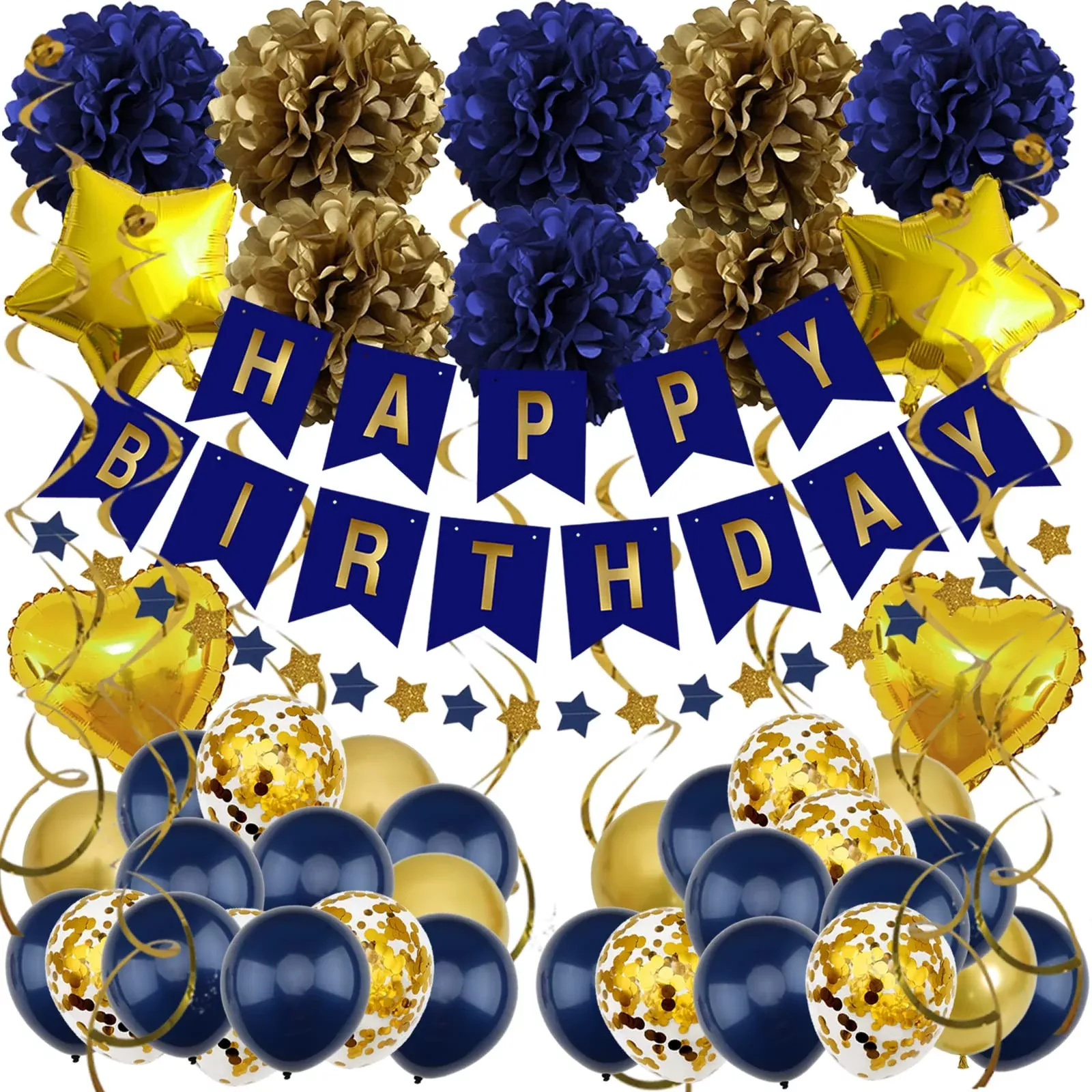 ZERODECO Birthday Decorations Set, Navy Blue Gold, 33 pcs