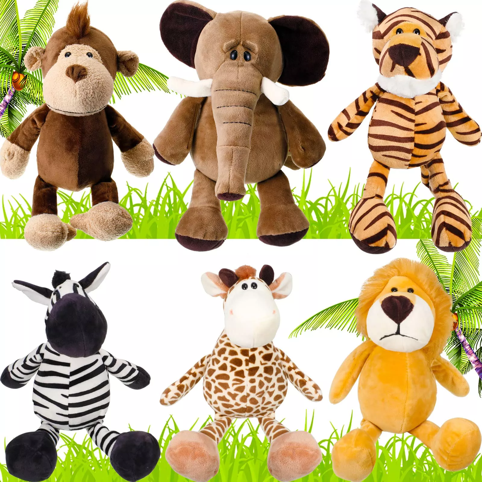Zhanmai Jungle Stuffed Animals Set, 6 Pieces, Soft PP Cotton, Multicolor