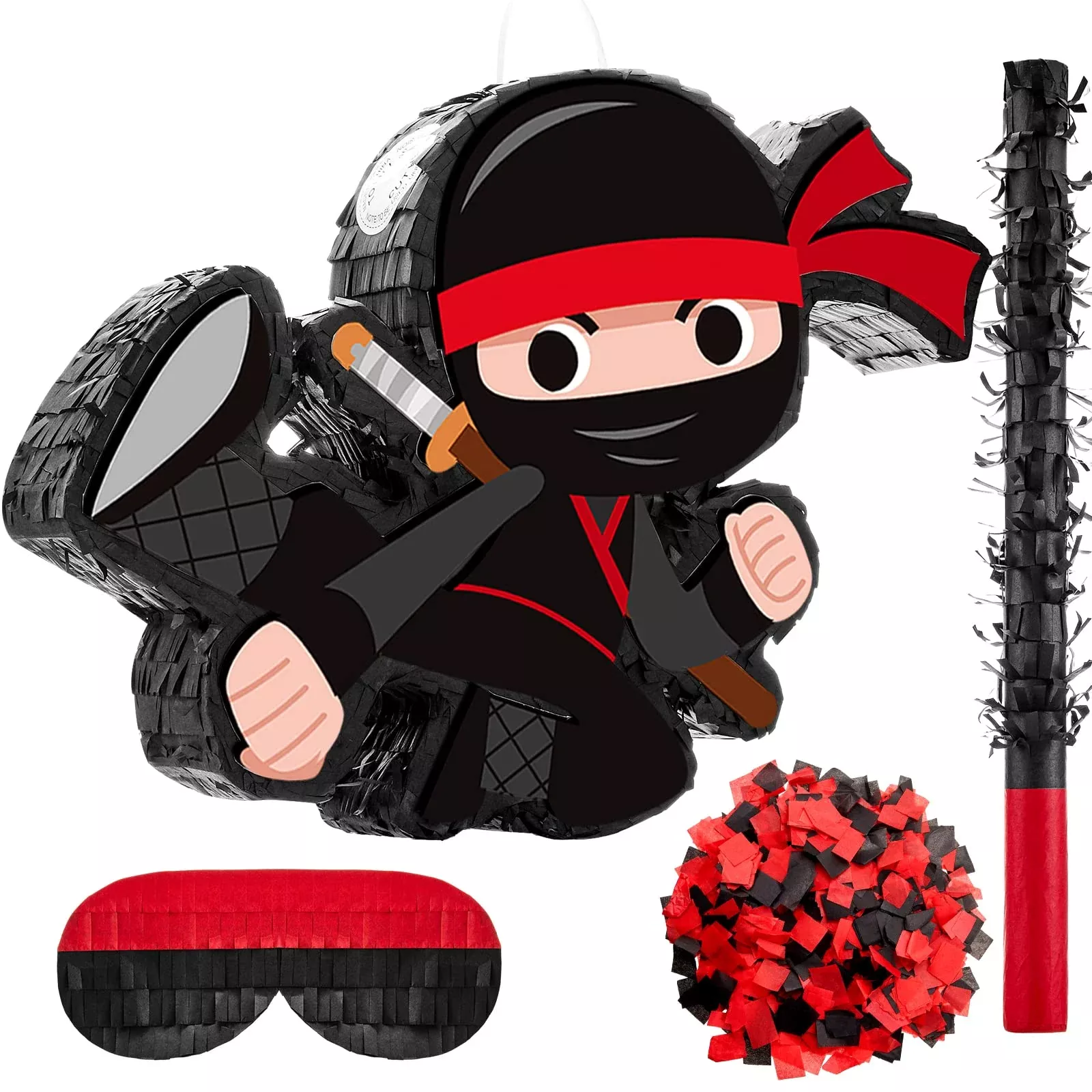 Zhanmai Ninja Piñata Set for Parties, Black, 17 x 11.