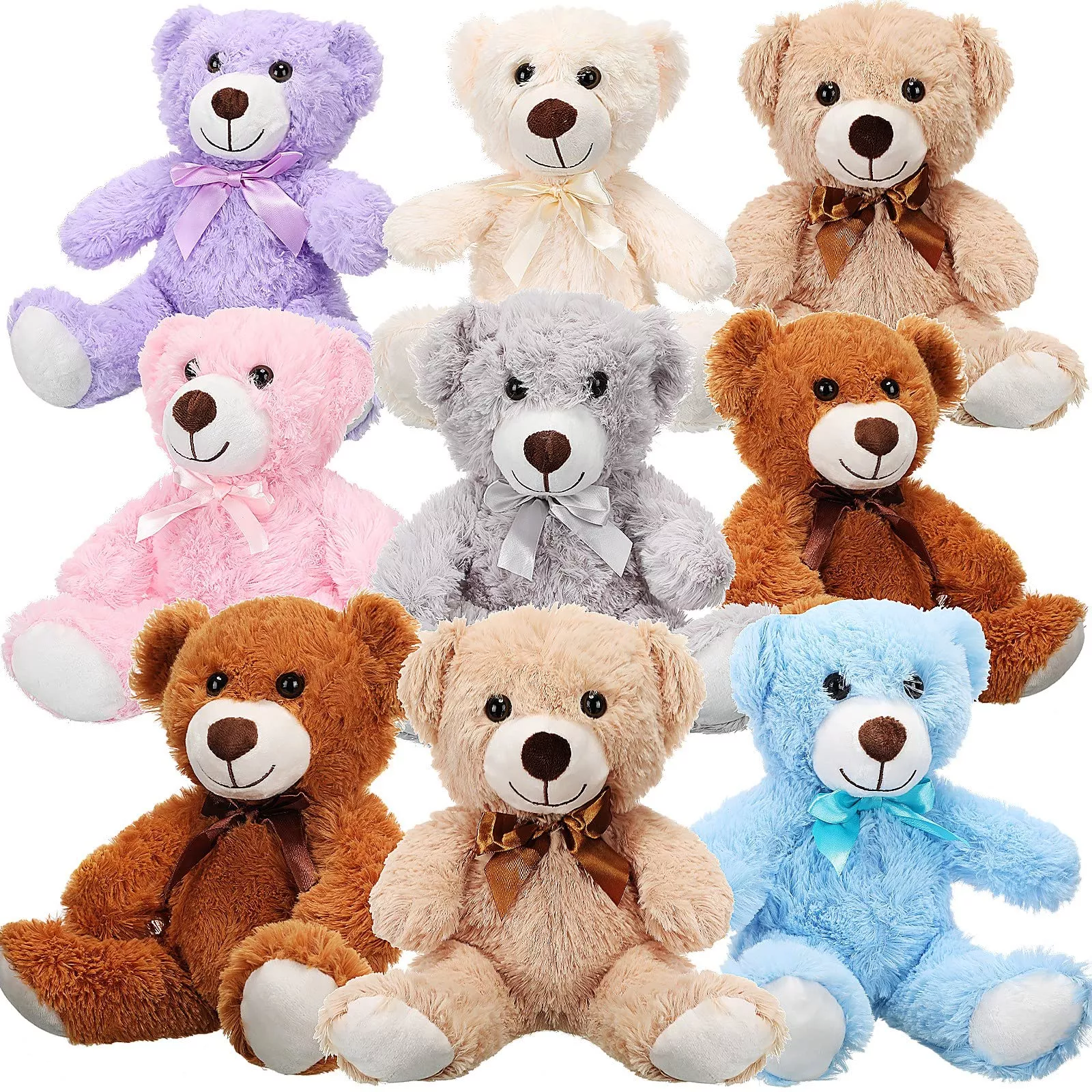Zhanmai Plush Bears for Kids, 14 Inch, Multicolor, Pack of 9