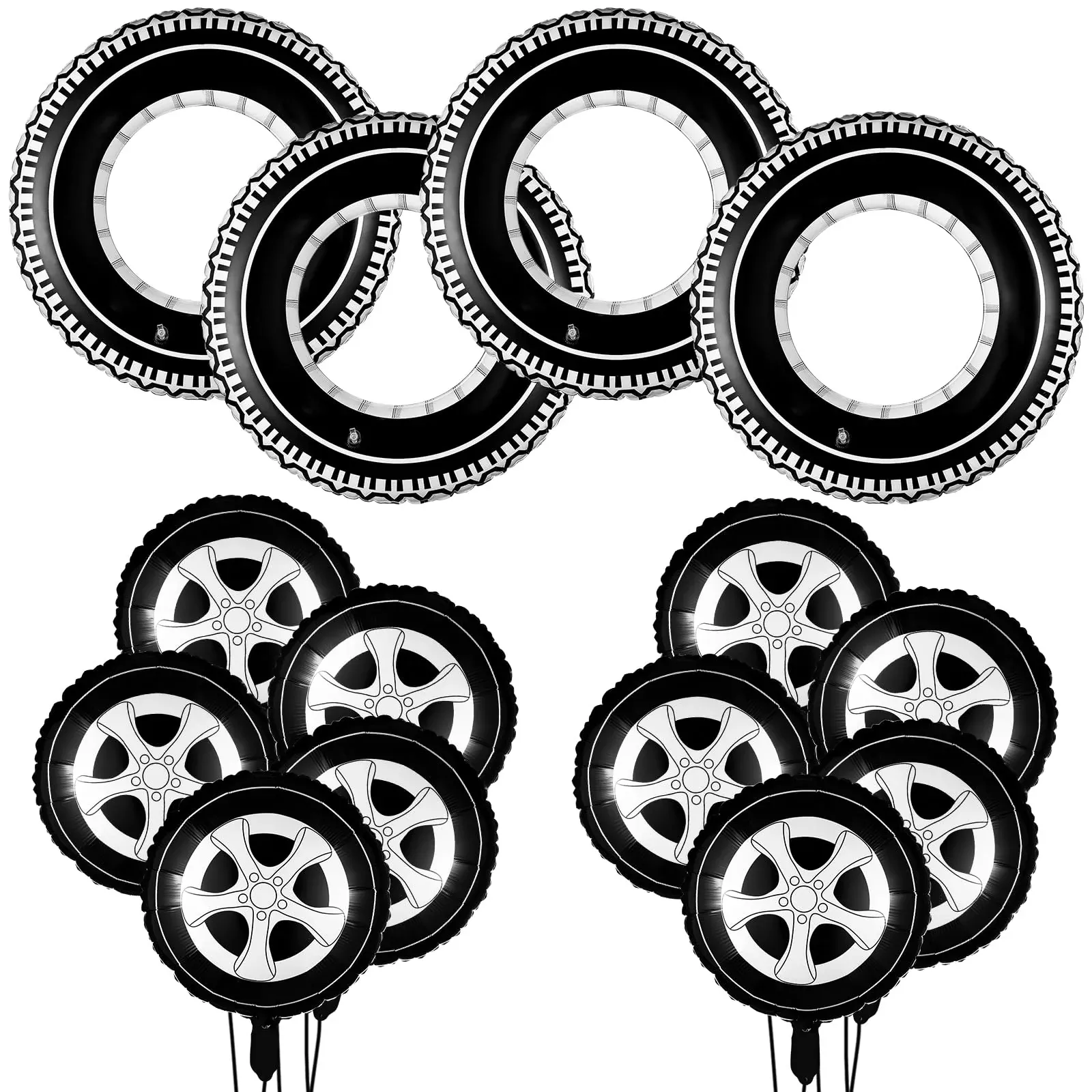 Zhanmai Tire Swim Ring and Wheel Balloons Set, 18" Silver, 14