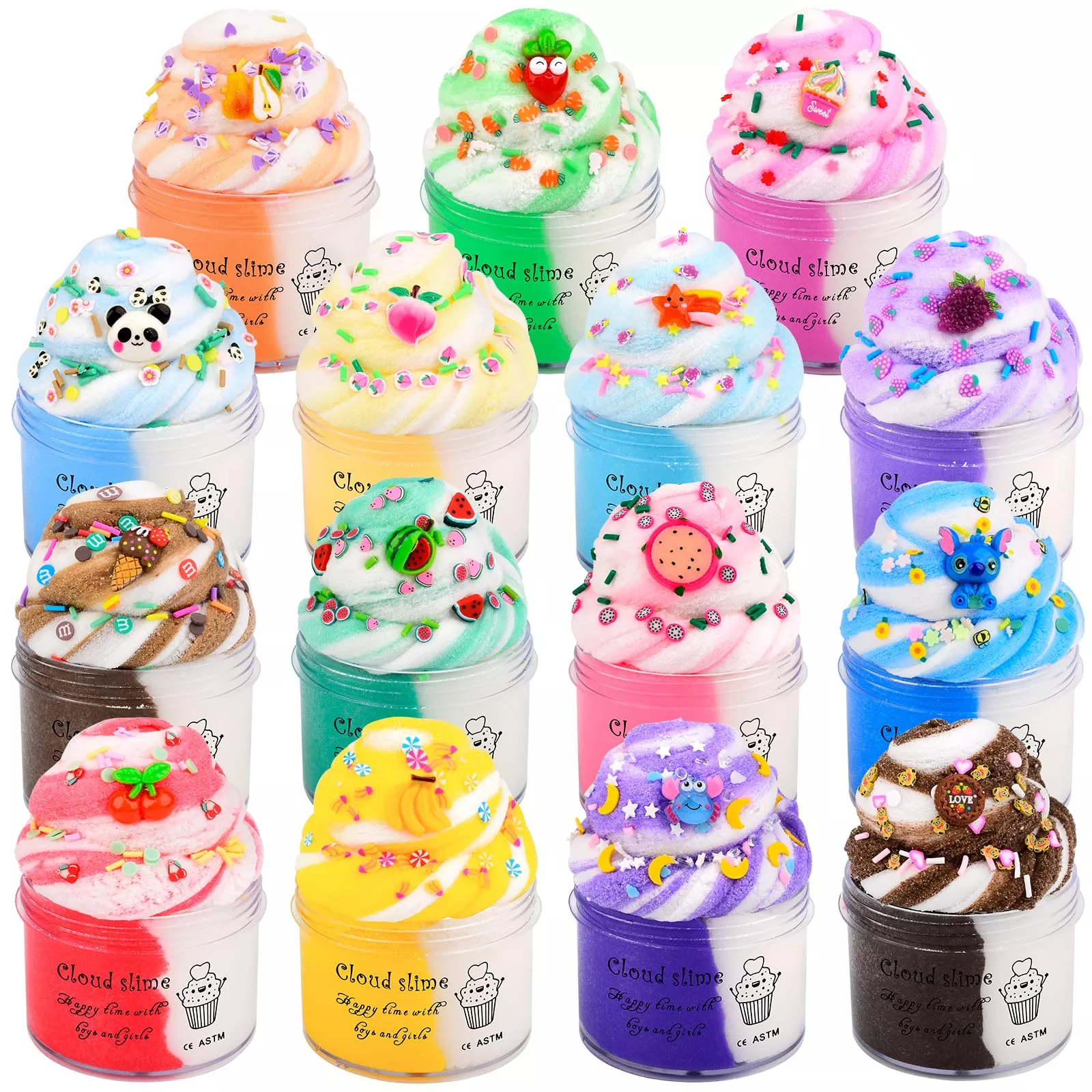 ZHNEHAOKAN Dual Colors Slime 15 Pack, Multicolor, 8x