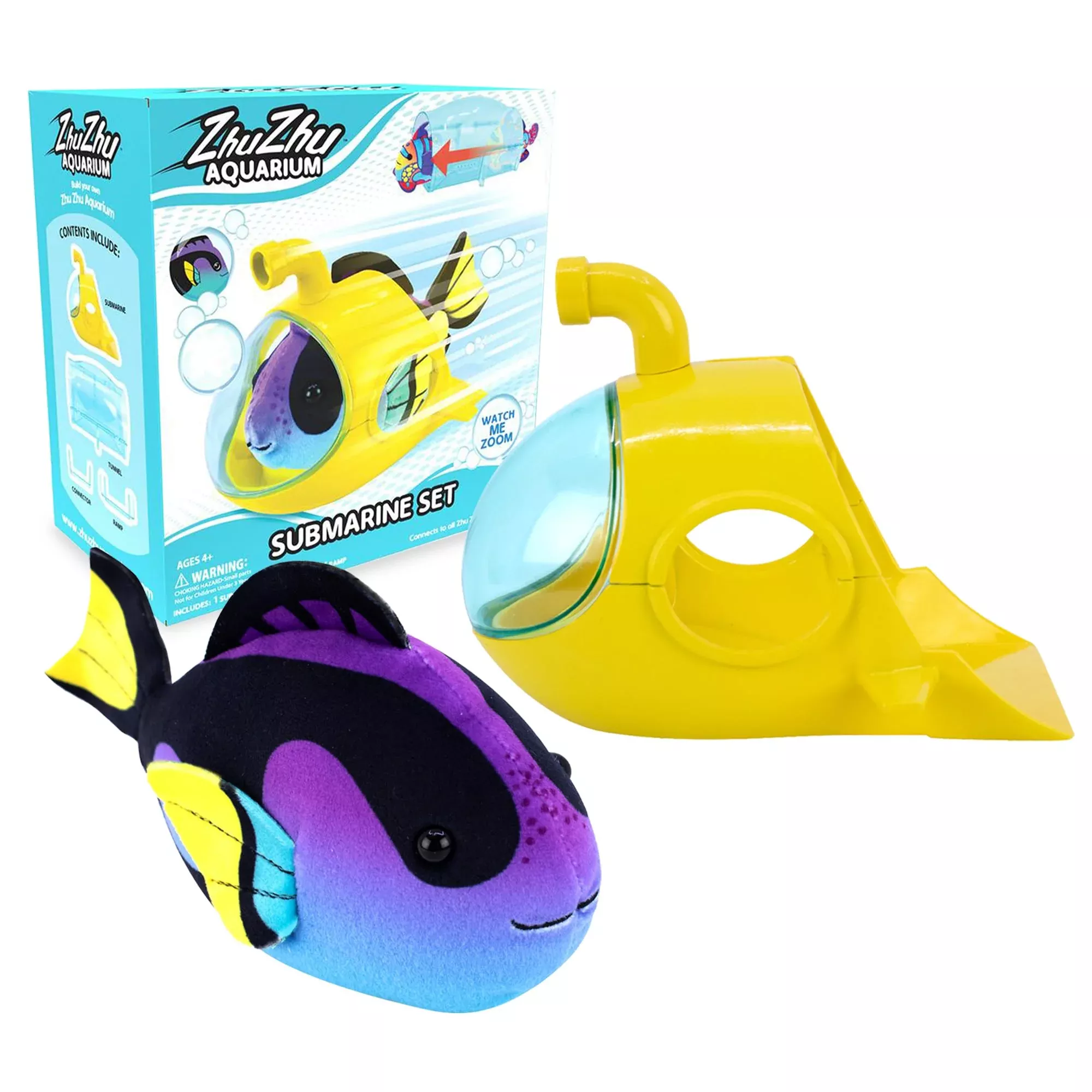 Zhuzhu Fish Submarine Playset with Wesley the Blue Tang, Medium, Yellow
