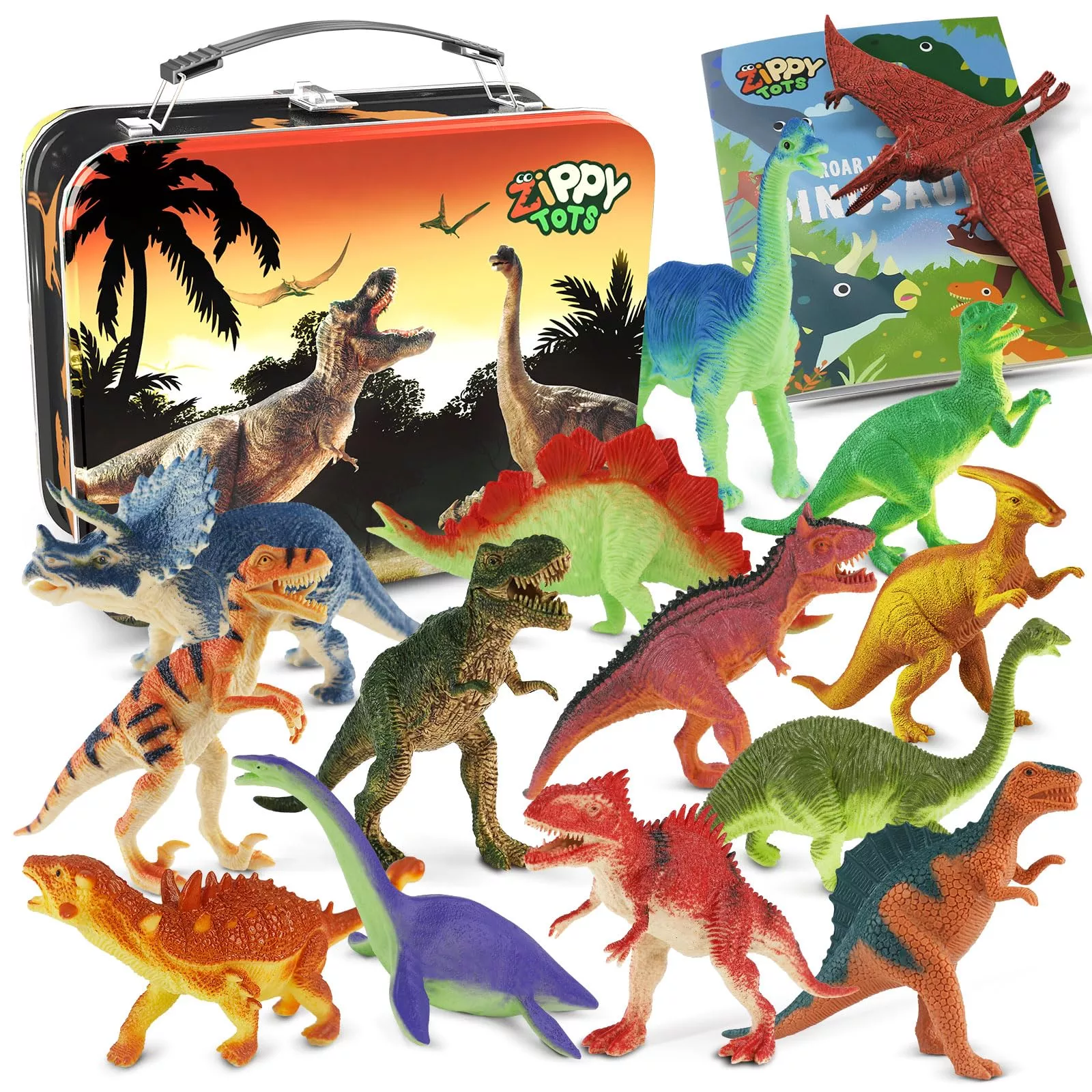Zippytots Dinosaur Figurines Set with Booklet, 14 Pieces, Multicolored