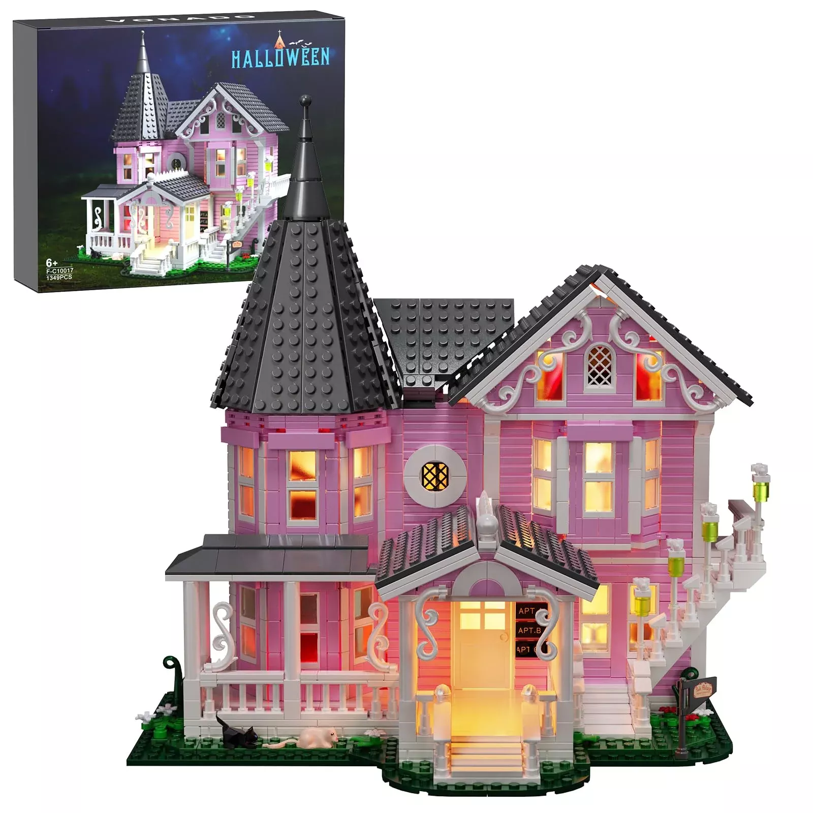 ZIQILIGHTING Pink Palace Haunted House Building Set, 1349PCS, Plastic,