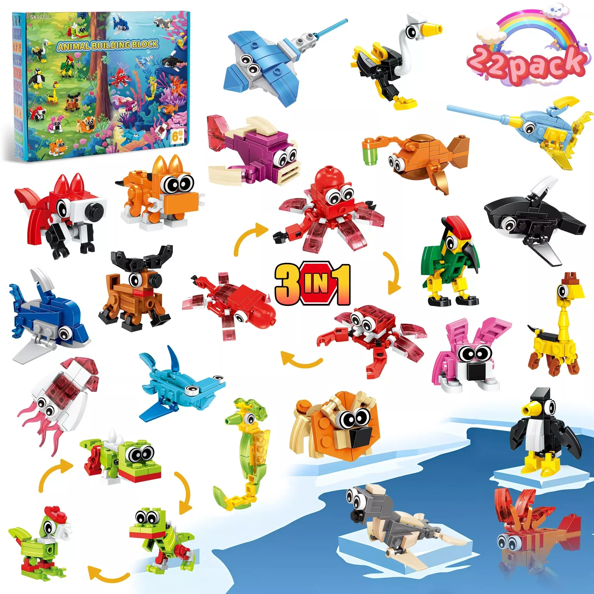 Zitetbolo 22 Pack Animal Building Blocks Toys Multicolor Small