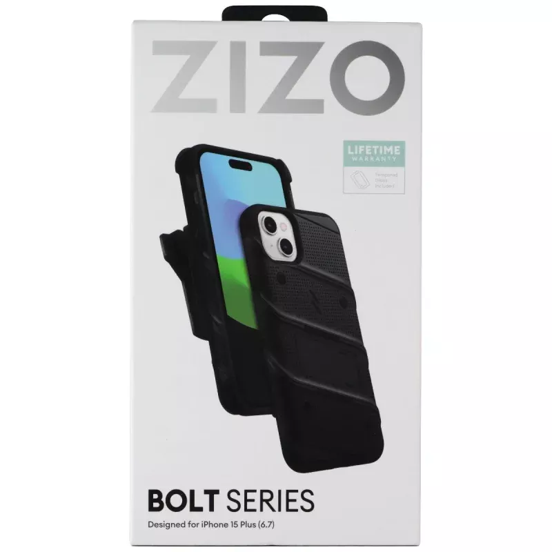 ZIZO Bolt Bundle (Case/Holster/Tempered Glass) for Apple iPhone 15 Plus - Black