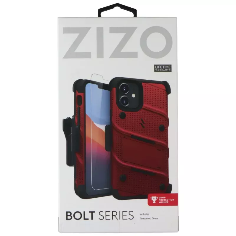 Zizo Bolt Series Case / Holster / Glass for Apple iPhone 12 Mini - Red/Black