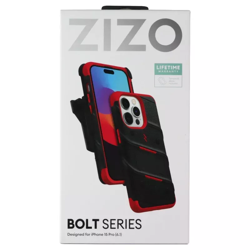 ZIZO Bolt Series (Case / Screen / Holster) for Apple iPhone 15 Pro - Black/Red