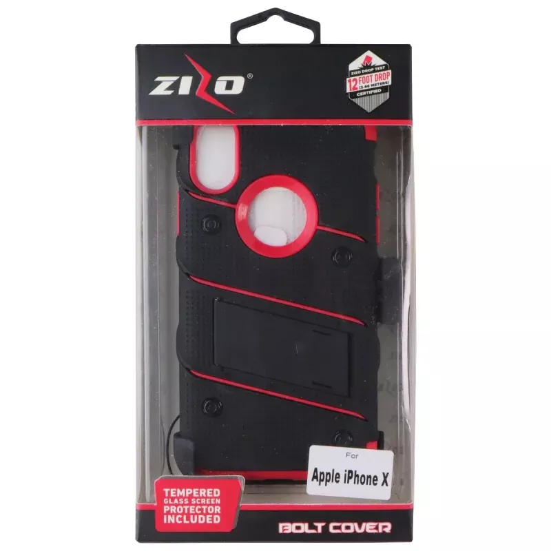 Zizo Bolt Series (Case / Screen / Holster) for Apple iPhone X - Black/Red