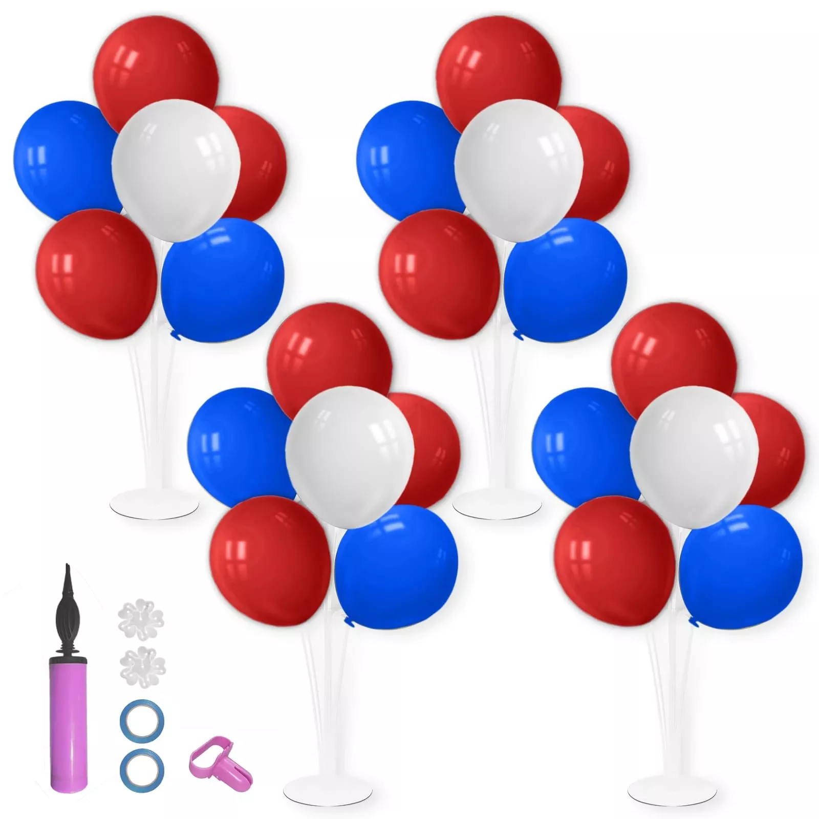 ZJDHPTY Balloon Stand Kit for Parties, Red White Blue, 4 Holders