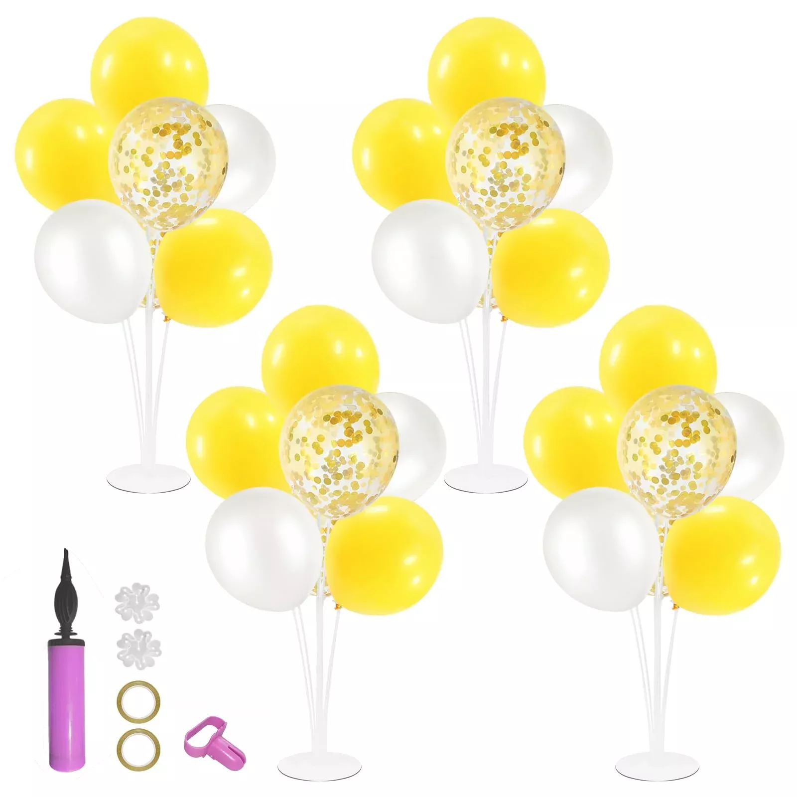 ZJDHPTY Balloon Stand Kit for Party Decorations, Yellow and White, 4 Set