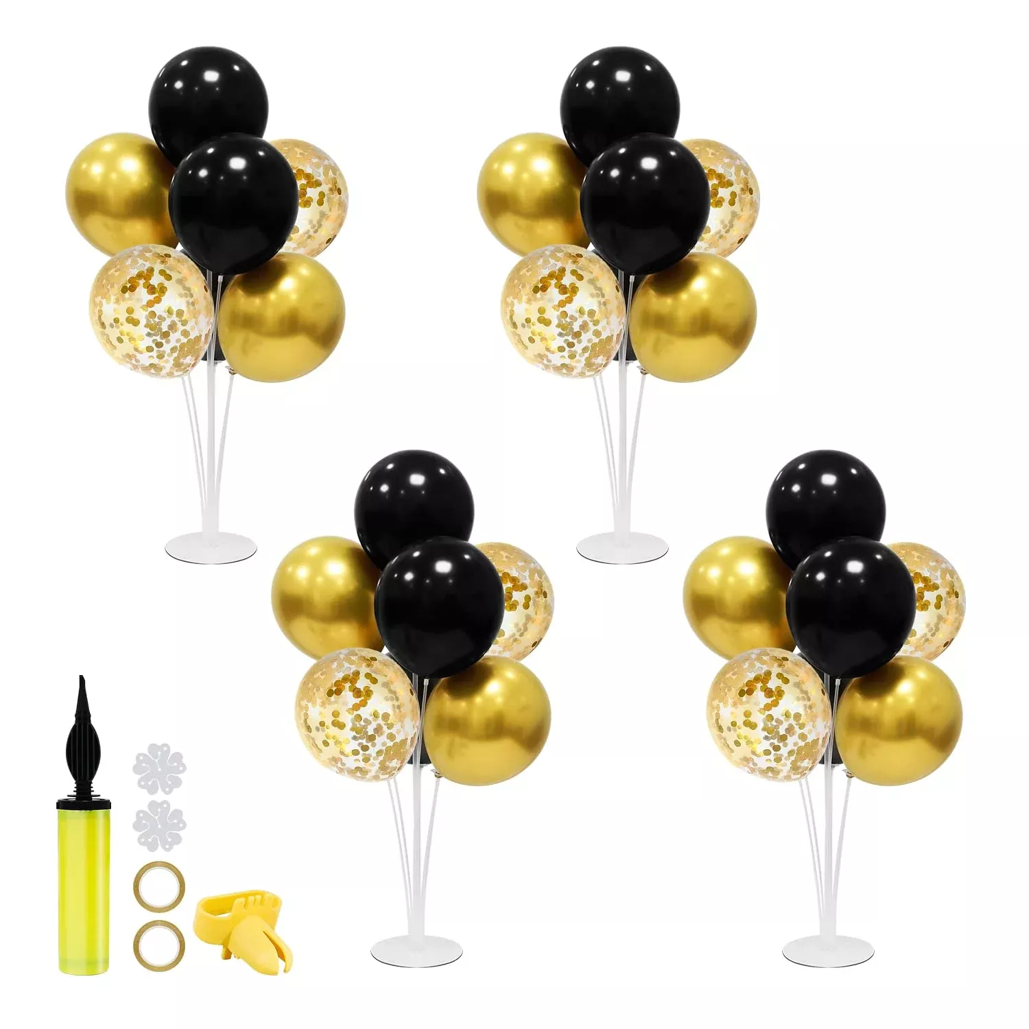ZJDHPTY Black and Gold Balloon Stand Set for Parties, 4 Pieces