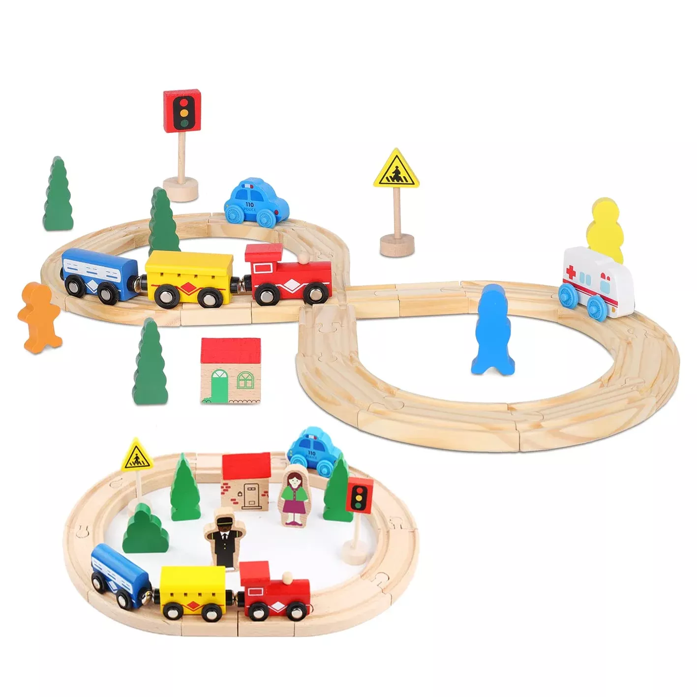 ZKKEIIE Wooden Train Set for Toddlers - Compatible with Thomas, Medium