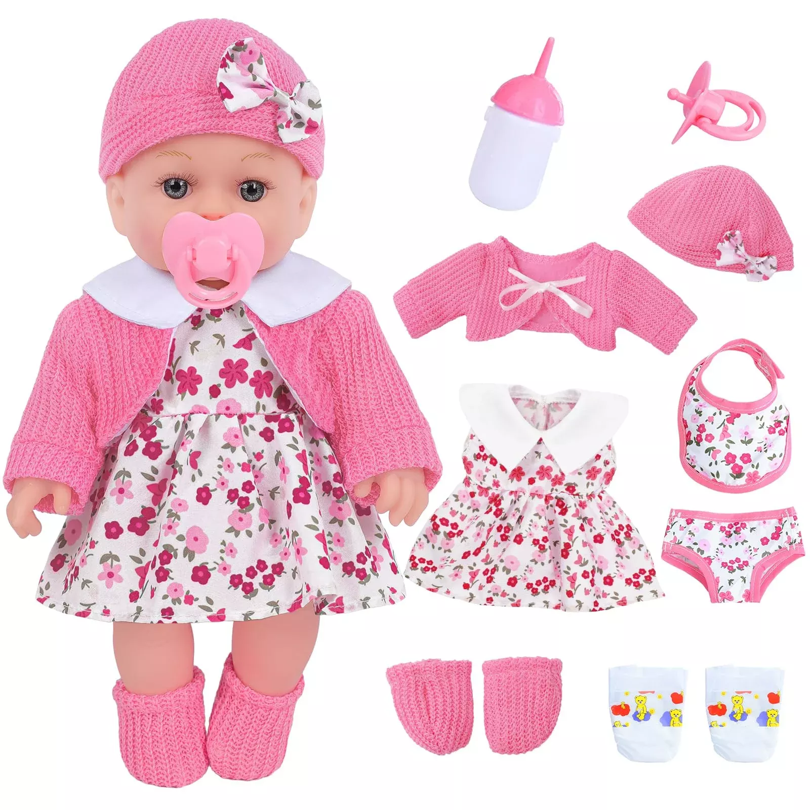 ZNTWEI 12 Inch Baby Doll with Clothes and Accessories - Realistic Features