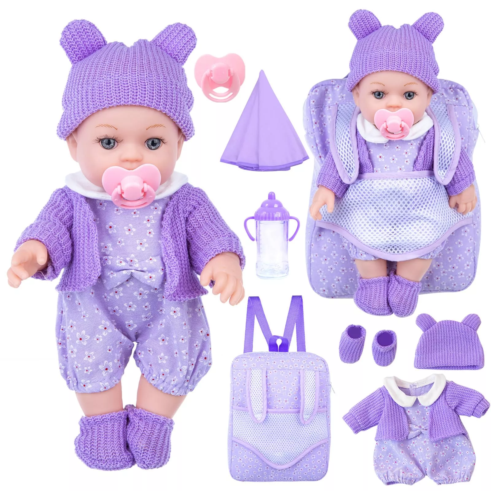 ZNTWEI 12" Purple Baby Doll with Accessories, Realistic Features