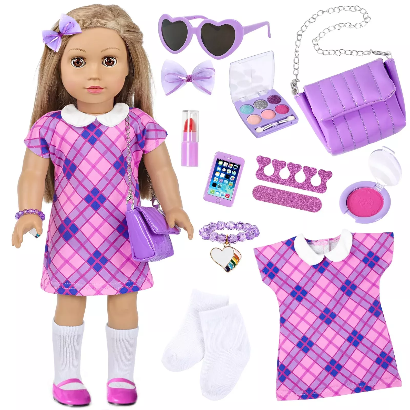 Zntwei American 18 Inch Doll Clothes And Makeup Accessories Playset Fi