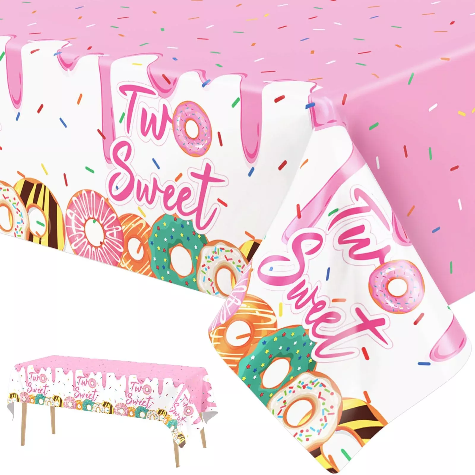 ZOIIWA 3 Pack Donut Birthday Party Tablecloths 54" x 108